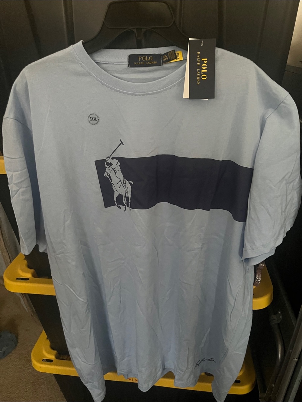 Polo by Ralph Lauren Light Blue Tee with Navy Graphic Stripe